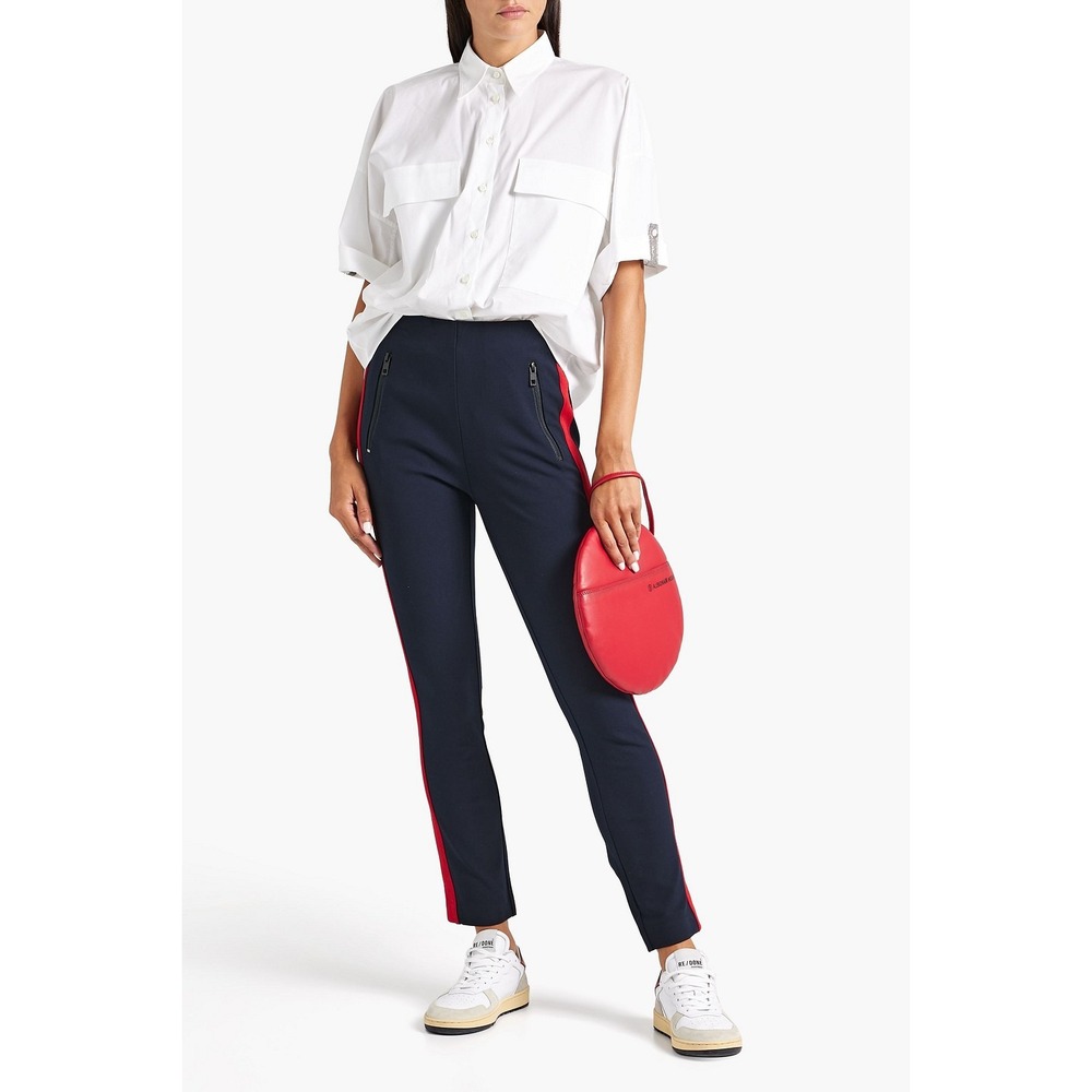 Rag & Bone Womens Preppy Slim Pants Size 0 Navy Blue Red Side Stripe High Rise